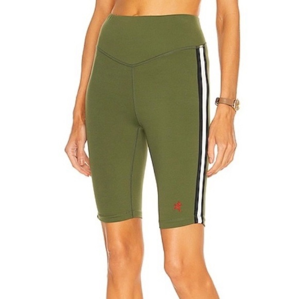 Perfect Moment Stripe Biker Short in Dark Green